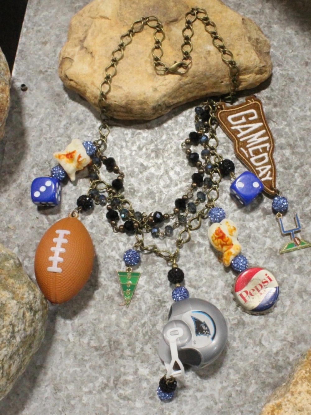 BOHO GAMEDAY CAROLINA PANTHERS CHARM’D FOOTBALL NECKLACE